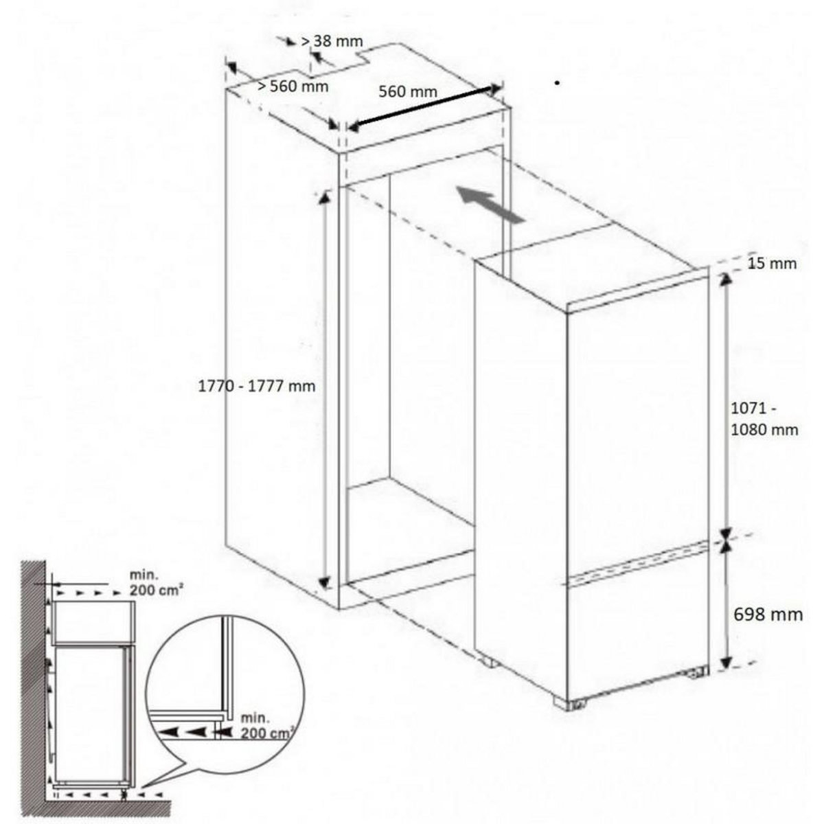 BRANDT Réfrigérateur combiné intégrable à glissières 249l - bic1724es