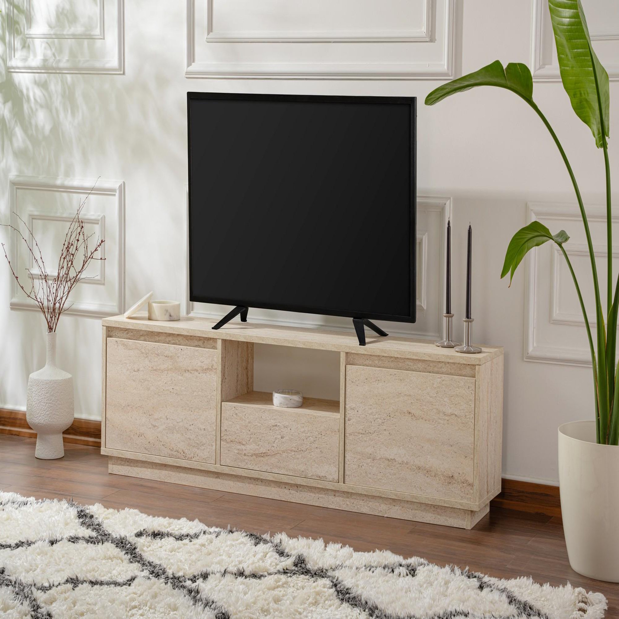 Voir la diapositive 2 : Habitat et Jardin Meuble tv en bois  vanguard  - 160 x 29 x 42 cm - travertin
