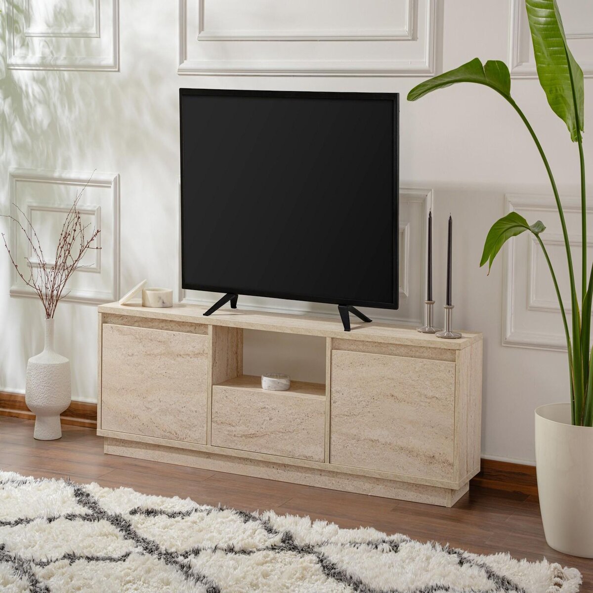 Habitat et Jardin Meuble TV en bois  Vanguard  - 160 x 29 x 42 cm - Travertin