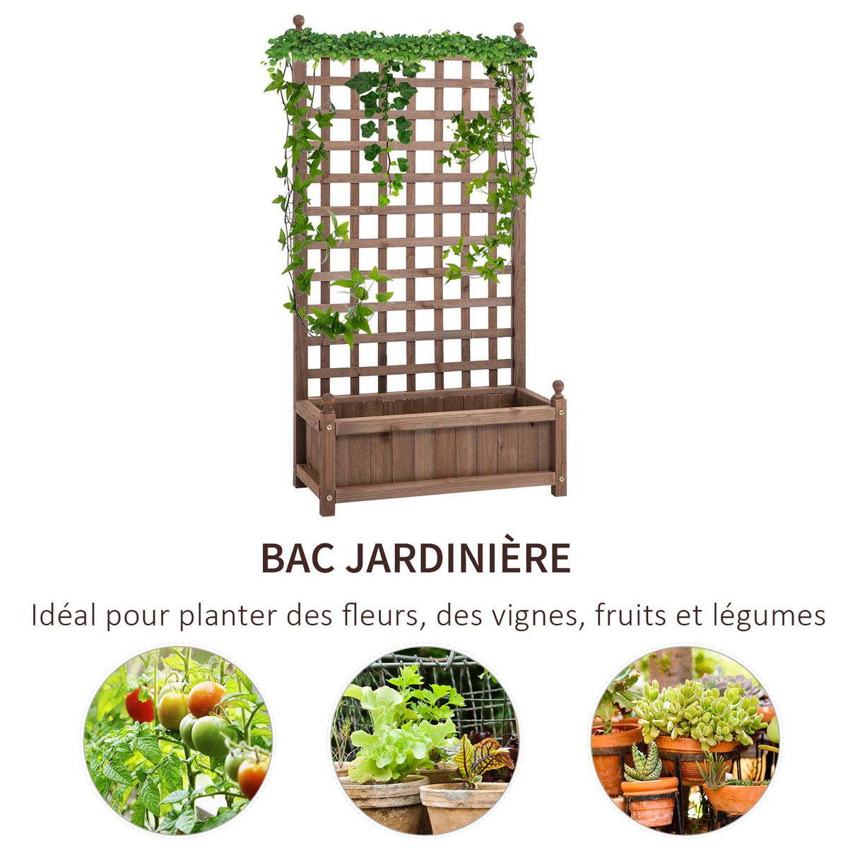 OUTSUNNY Jardinière avec treillis - bac à fleurs - jardinière sur pied - dim. 64L x 28l x 120H cm inserts d'irrigation inclus bois sapin traité