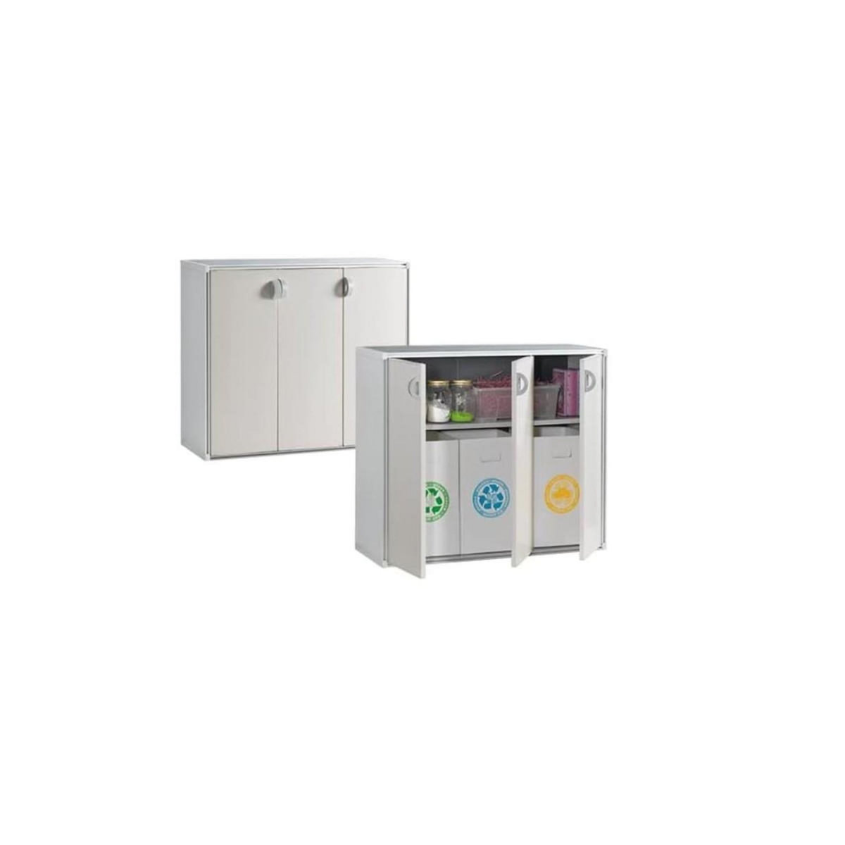 QBIK Armoire 3 portes Grise Résine avec étagère intérieure L 98 x P35 x H84 cm QBIK