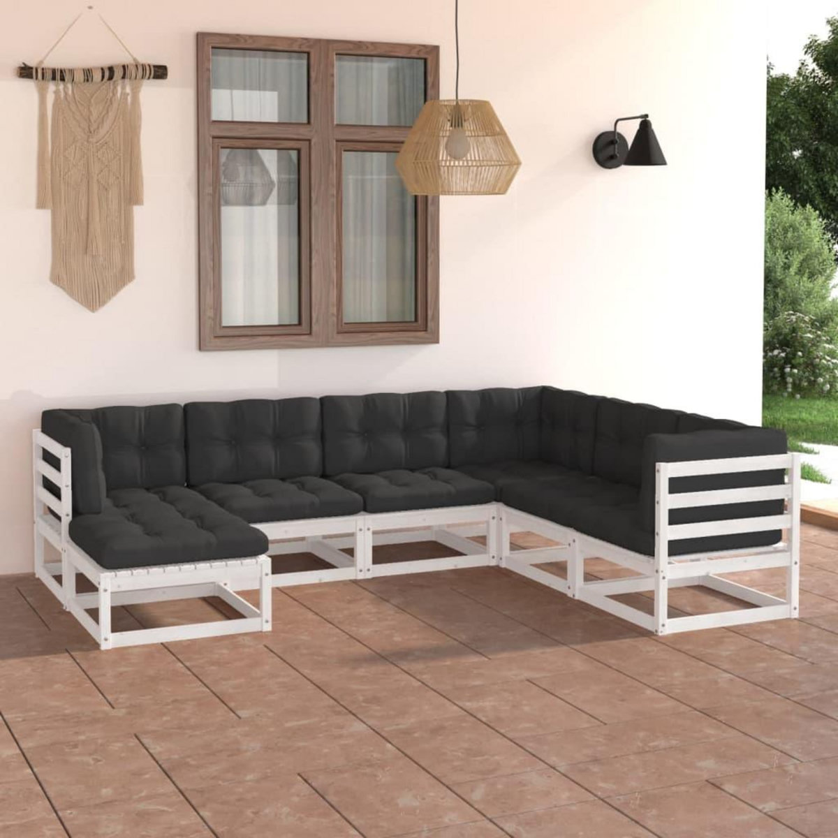 VIDAXL Salon de jardin 7 pcs avec coussins Bois de pin massif