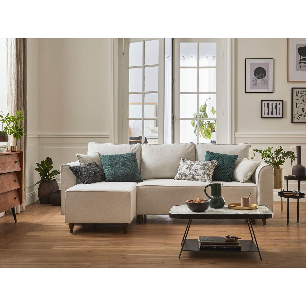 BEST MOBILIER Saphir - canapé d'angle réversible 4 places - convertible - avec coffre - en tissu