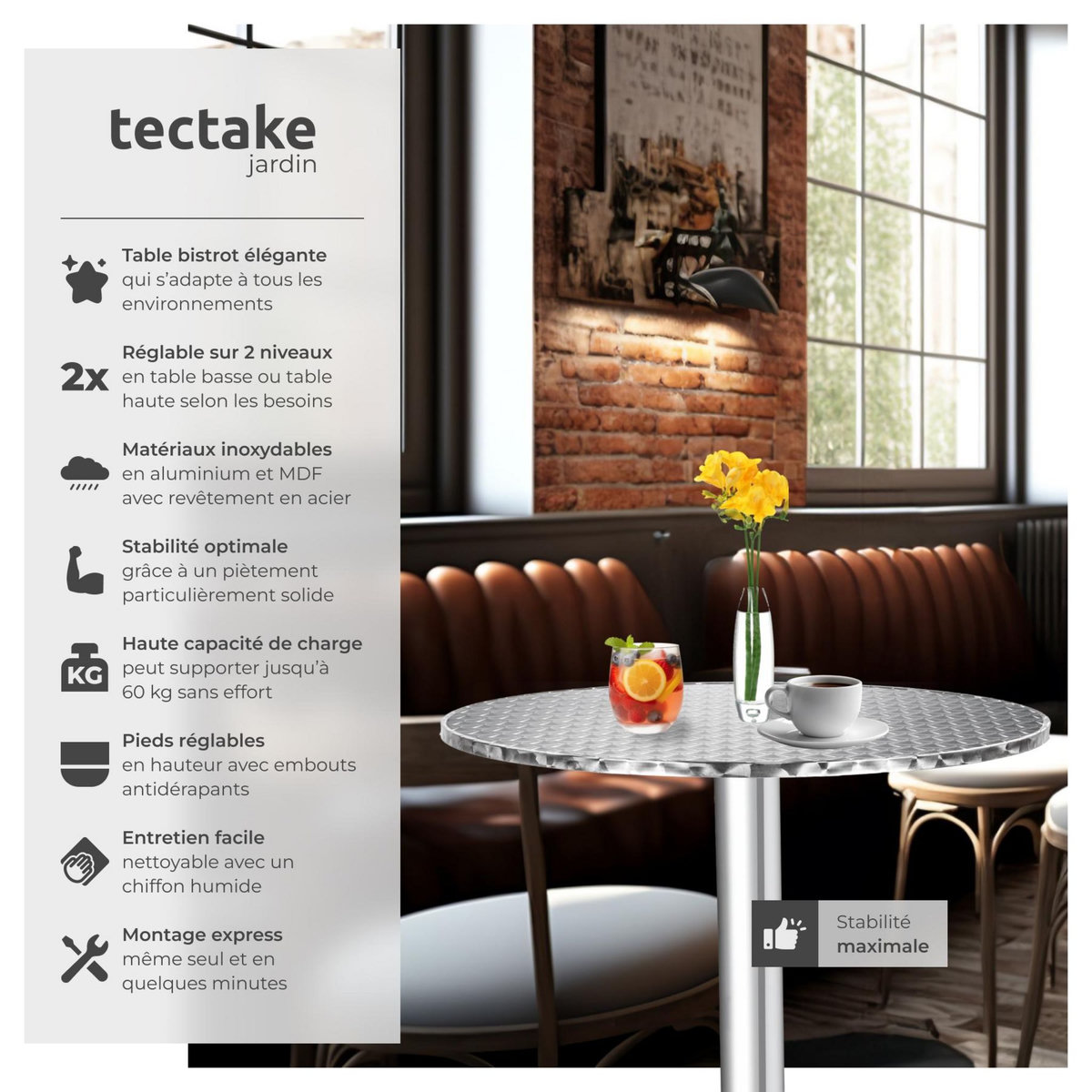 tectake Mange debout En aluminium gris