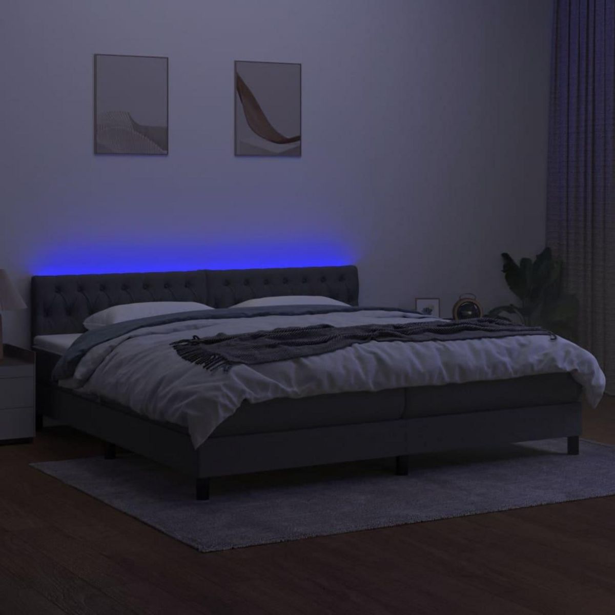VIDAXL Sommier a lattes de lit et matelas et LED Gris fonce 200x200 cm