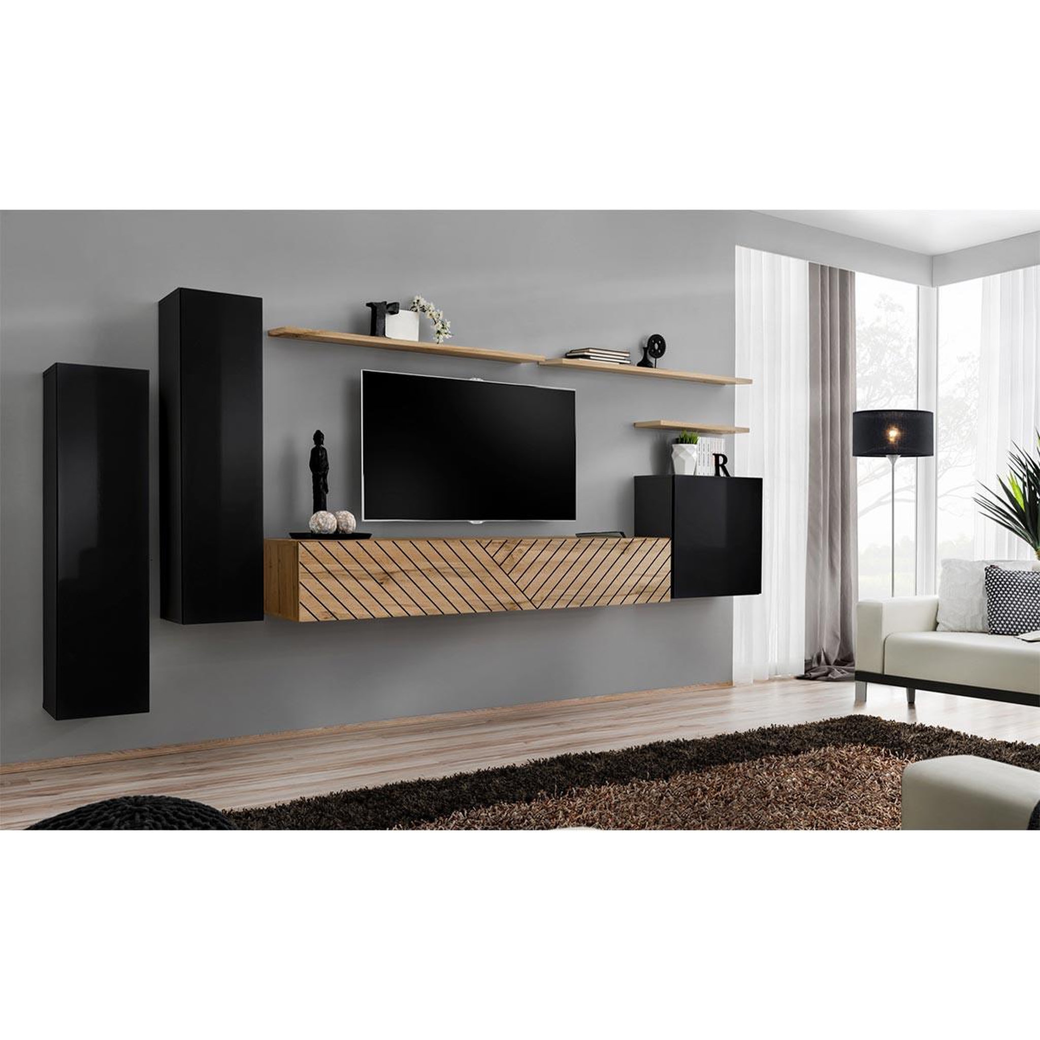 Voir la diapositive 2 : Paris Prix Ensemble meuble tv  switch lamel i  330cm naturel & noir