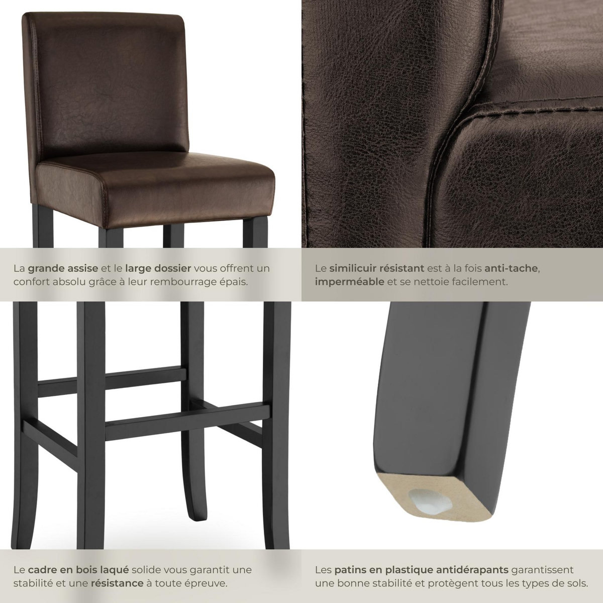 tectake Tabouret de bar rembourré avec dossier marron