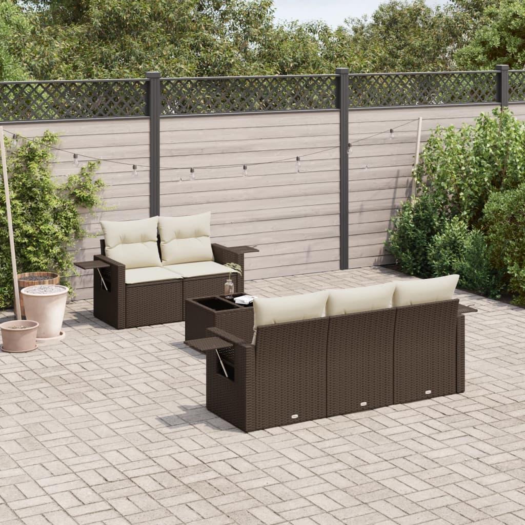 VIDAXL Salon de jardin avec coussins 6 pcs marron resine tressee