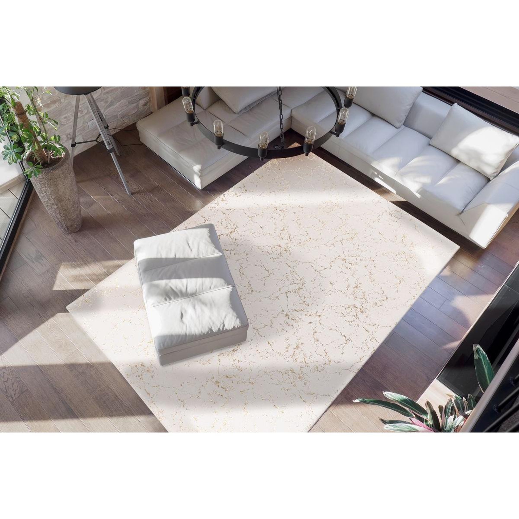 Voir la diapositive 2 : Paris Prix Tapis Géométrique à Poils Longs  Bijou  Crème & Or