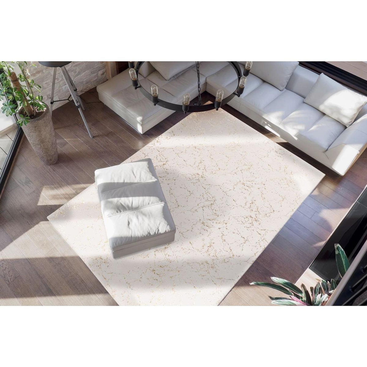 Paris Prix Tapis Géométrique à Poils Longs  Bijou  Crème & Or