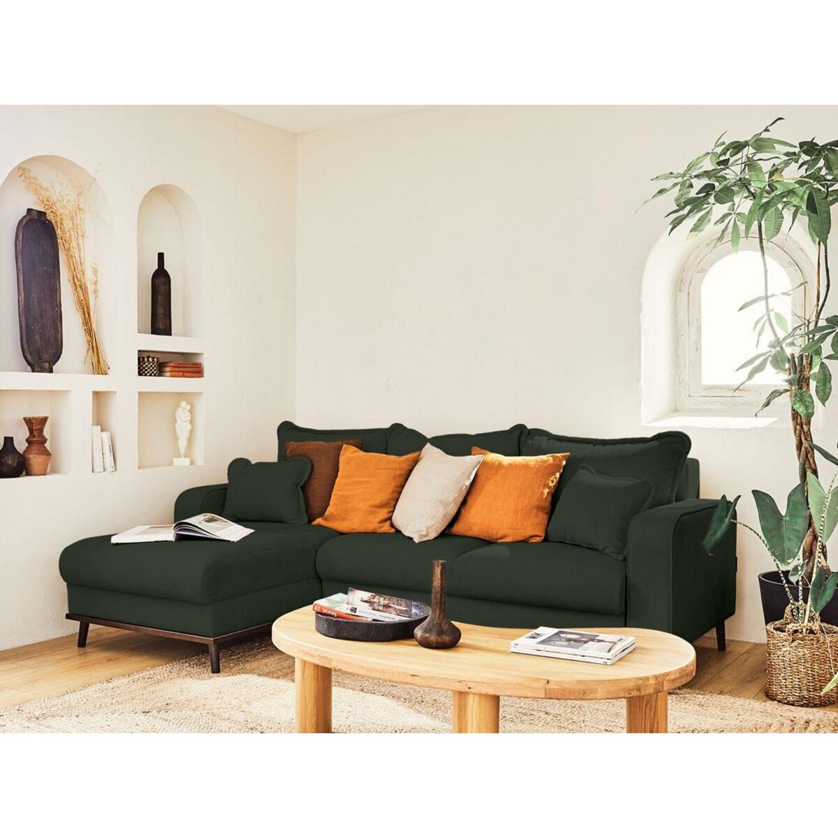 LISA DESIGN Albane - canapé d'angle gauche - 4 places - convertible avec coffre - en velours côtelé