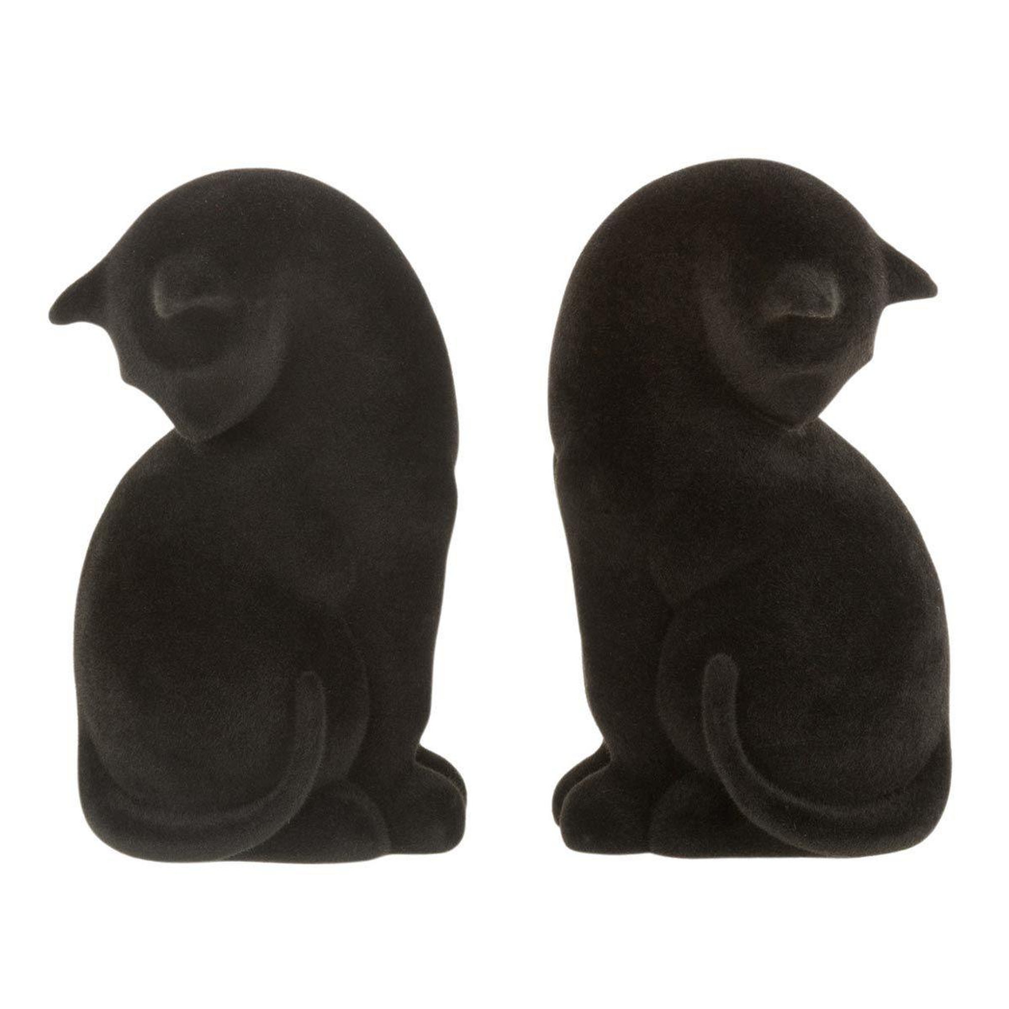 J-LINE Lot de 2 serre-livres velours  chat  18cm noir