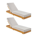 SWEEEK Lot de 2 bains de soleil beige DORINA en acacia et polyester. 3 positions. housse déhoussable. 198 x 62 x 12 cm