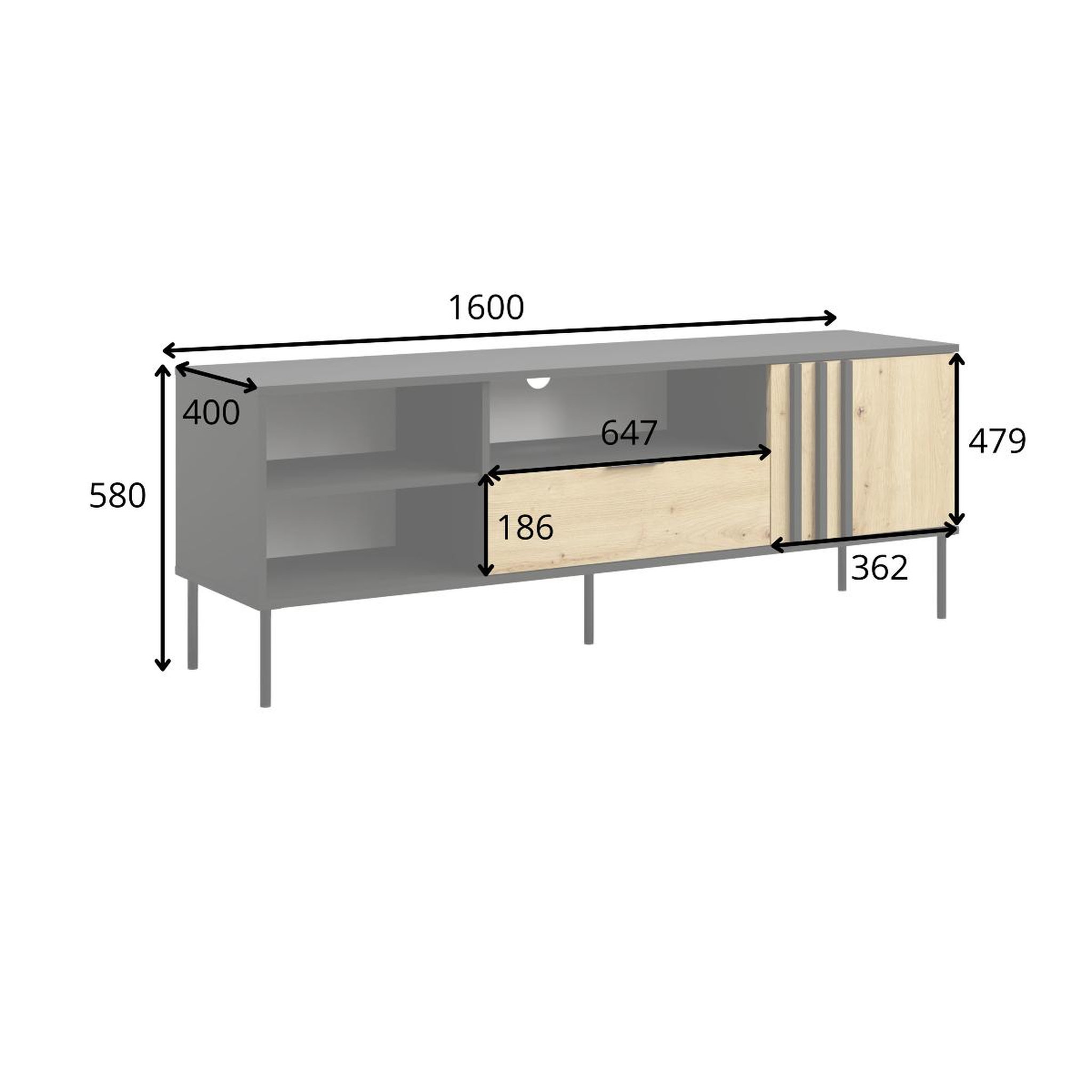 Voir la diapositive 5 : JLC KREATION Meuble tv moderne noir et bois 160cm irina