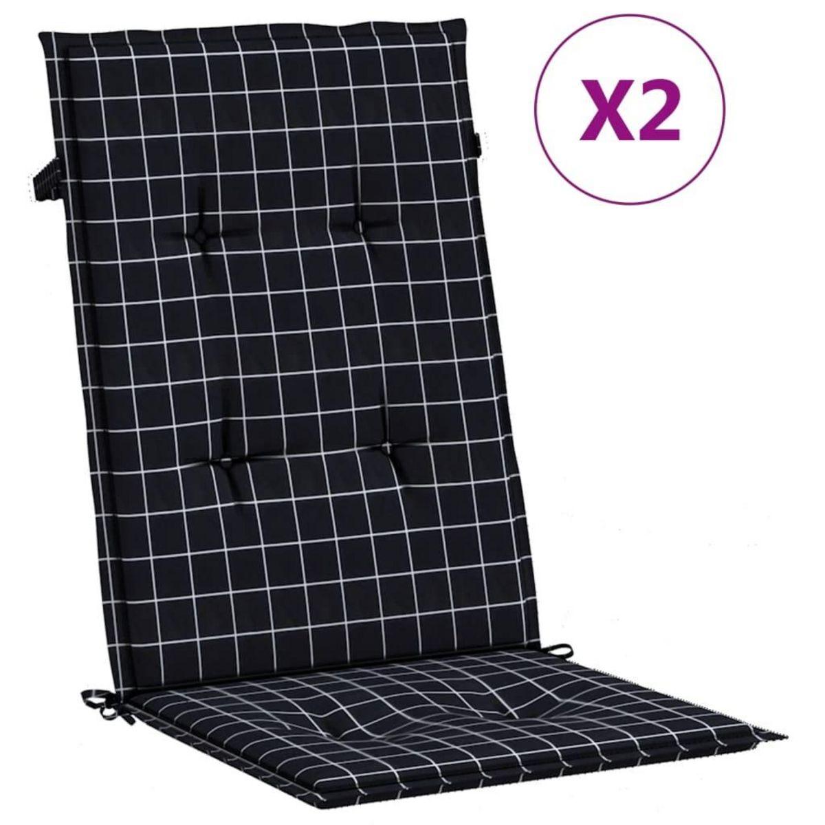 VIDAXL Coussins de chaise a dossier haut lot de 2 noir a carreaux