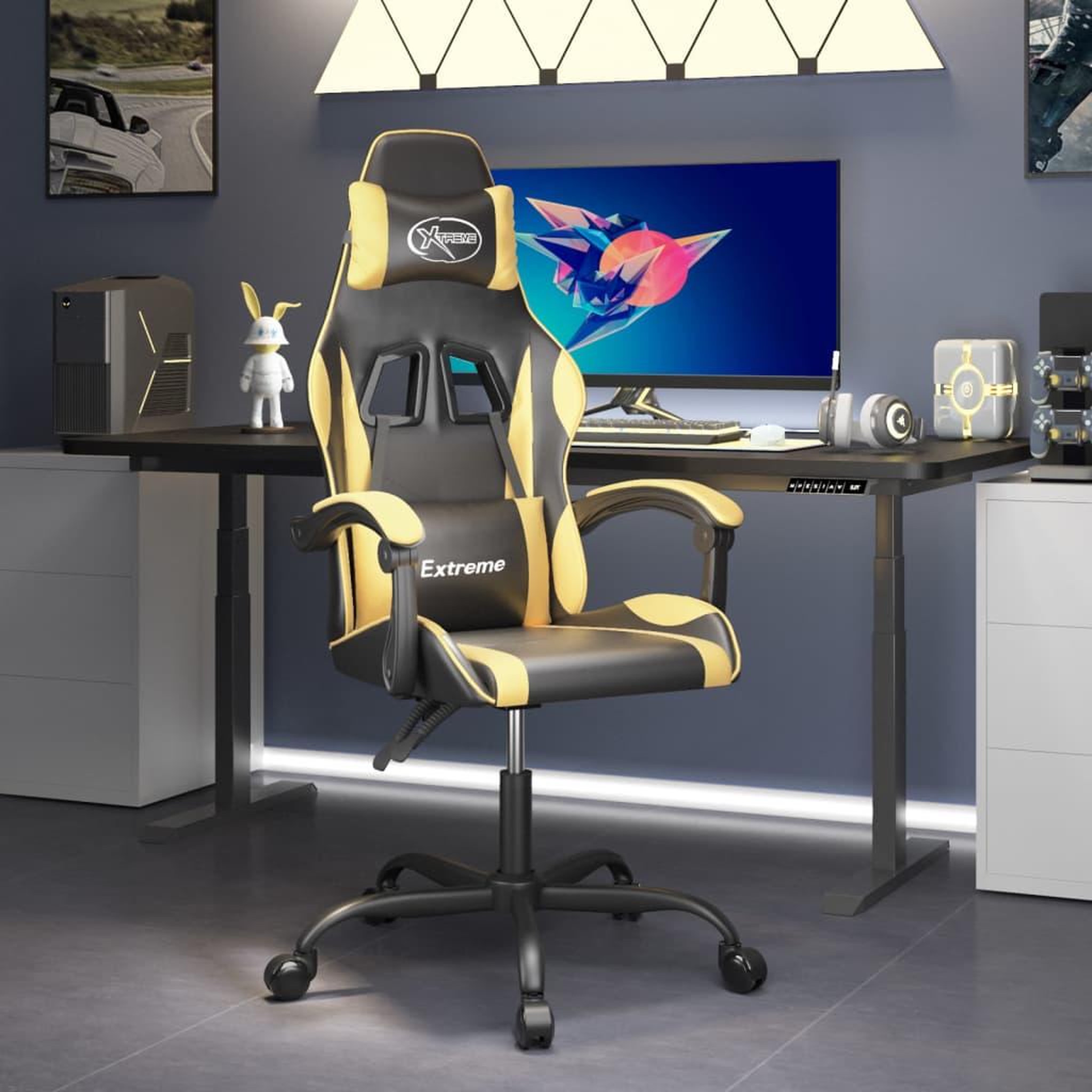 VIDAXL Chaise de jeu pivotante Noir et dore Similicuir