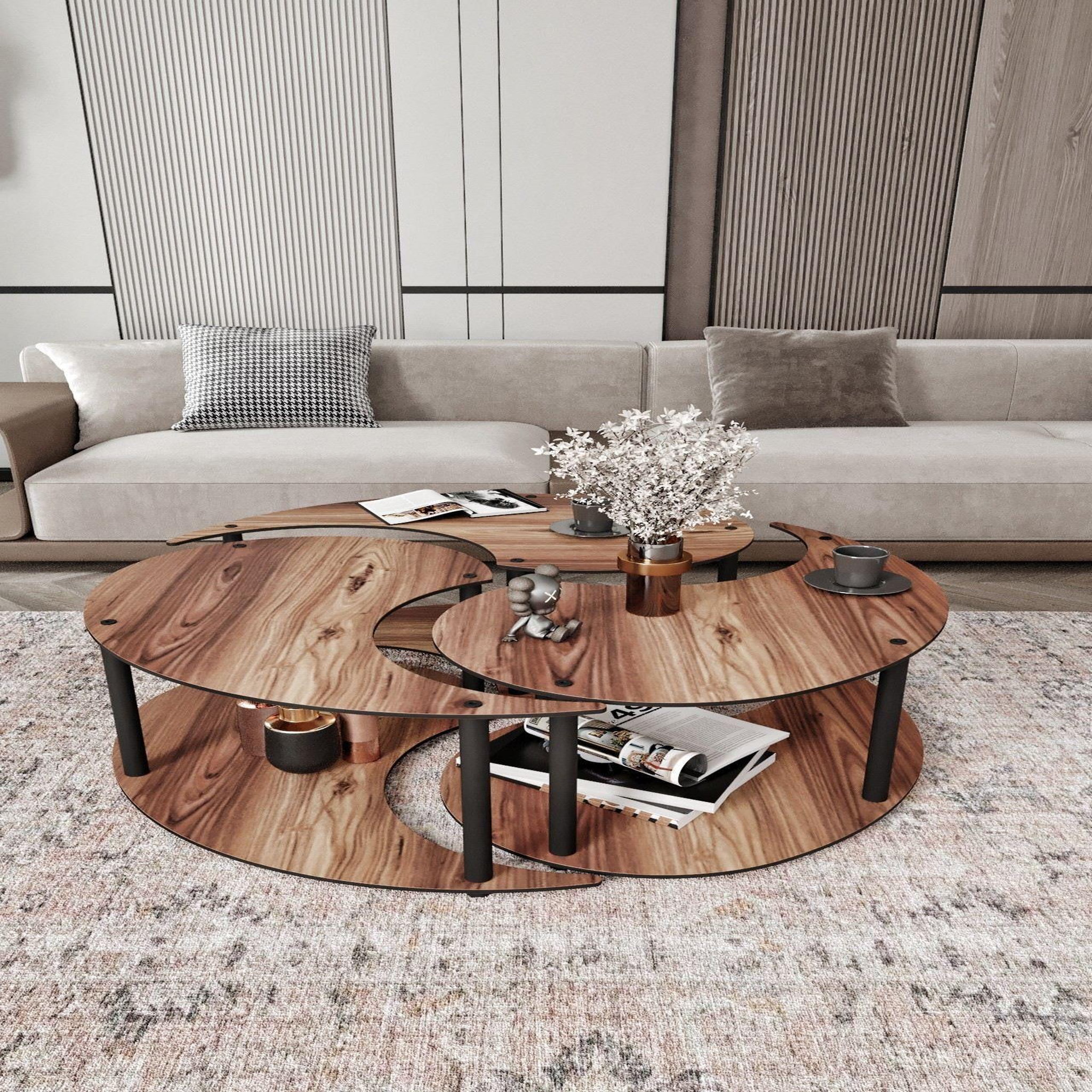 Voir la diapositive 2 : Habitat et Jardin Ensemble de table basse en bois  yin  70 x 70 x 38 cm - noyer