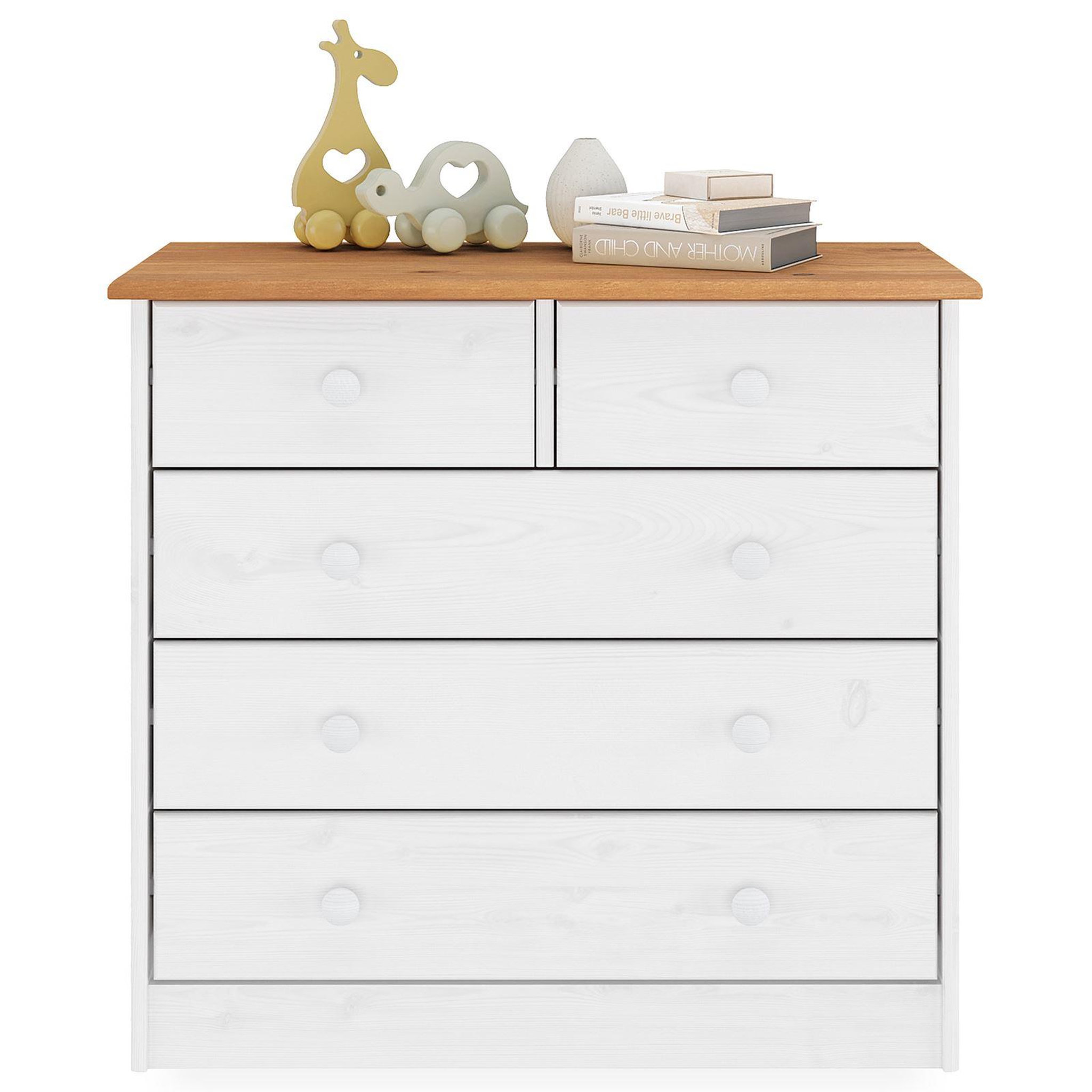 Voir la diapositive 1 : IDIMEX Commode en pin RONDO, 2+3 tiroirs