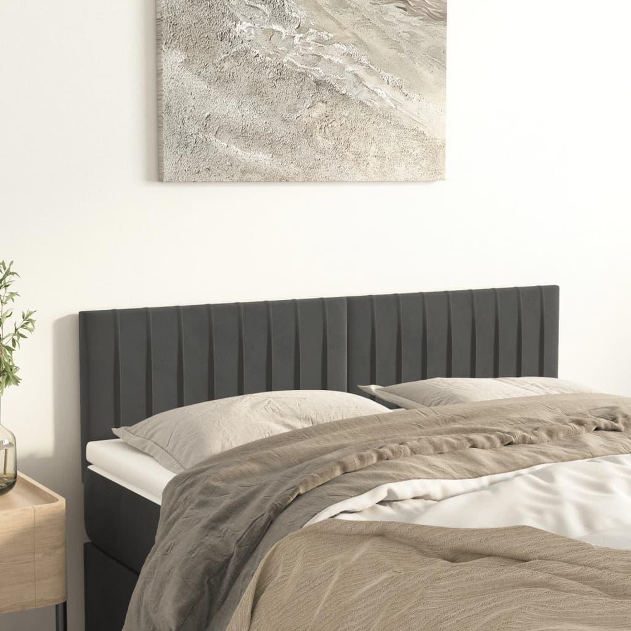 Voir la diapositive 1 : VIDAXL Tetes de lit 2 pcs Gris fonce 72x5x78/88 cm Velours