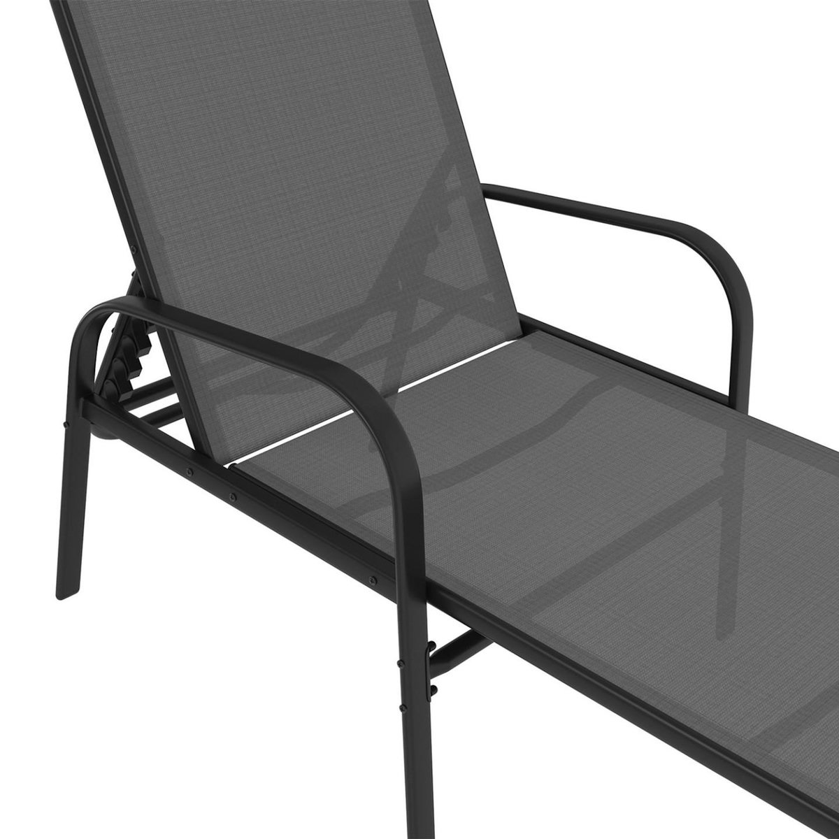 ID MARKET Lot de 2 transats de jardin inclinables FIDJI en acier noir et toile gris anthracite