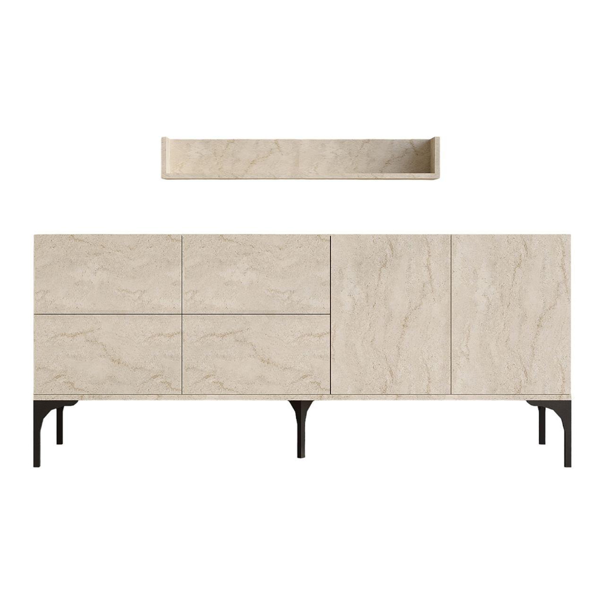 Habitat et Jardin Buffet en bois avec étagère murale  stella  - 180 x 40 x 55 cm - travertin