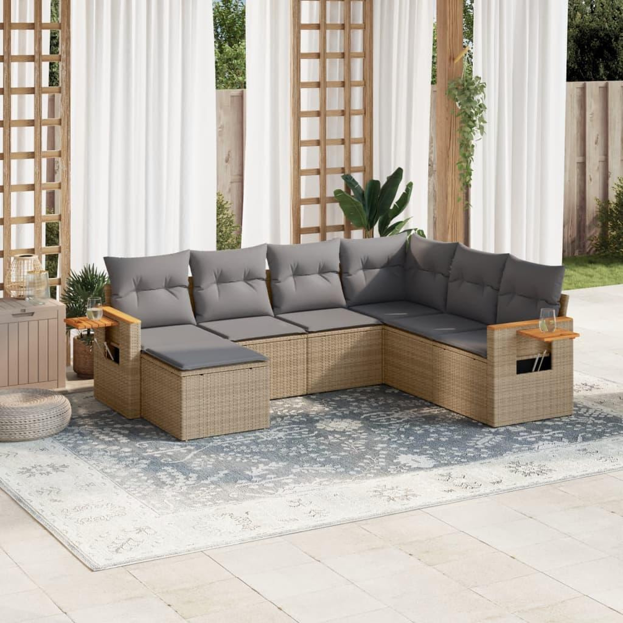 VIDAXL Salon de jardin avec coussins 7 pcs beige resine tressee