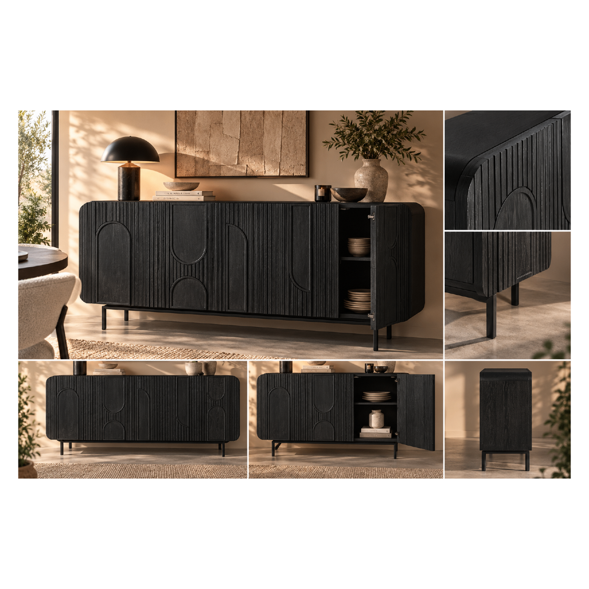 Voir la diapositive 4 : JLC KREATION Buffet manguier noir 4 portes 180 cm mira