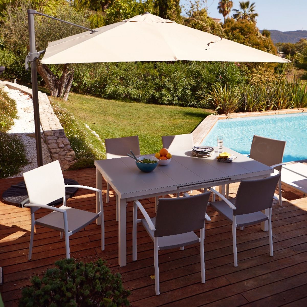 Table de jardin extensible 180/240x75cm aluminium taupe CAIRNS
