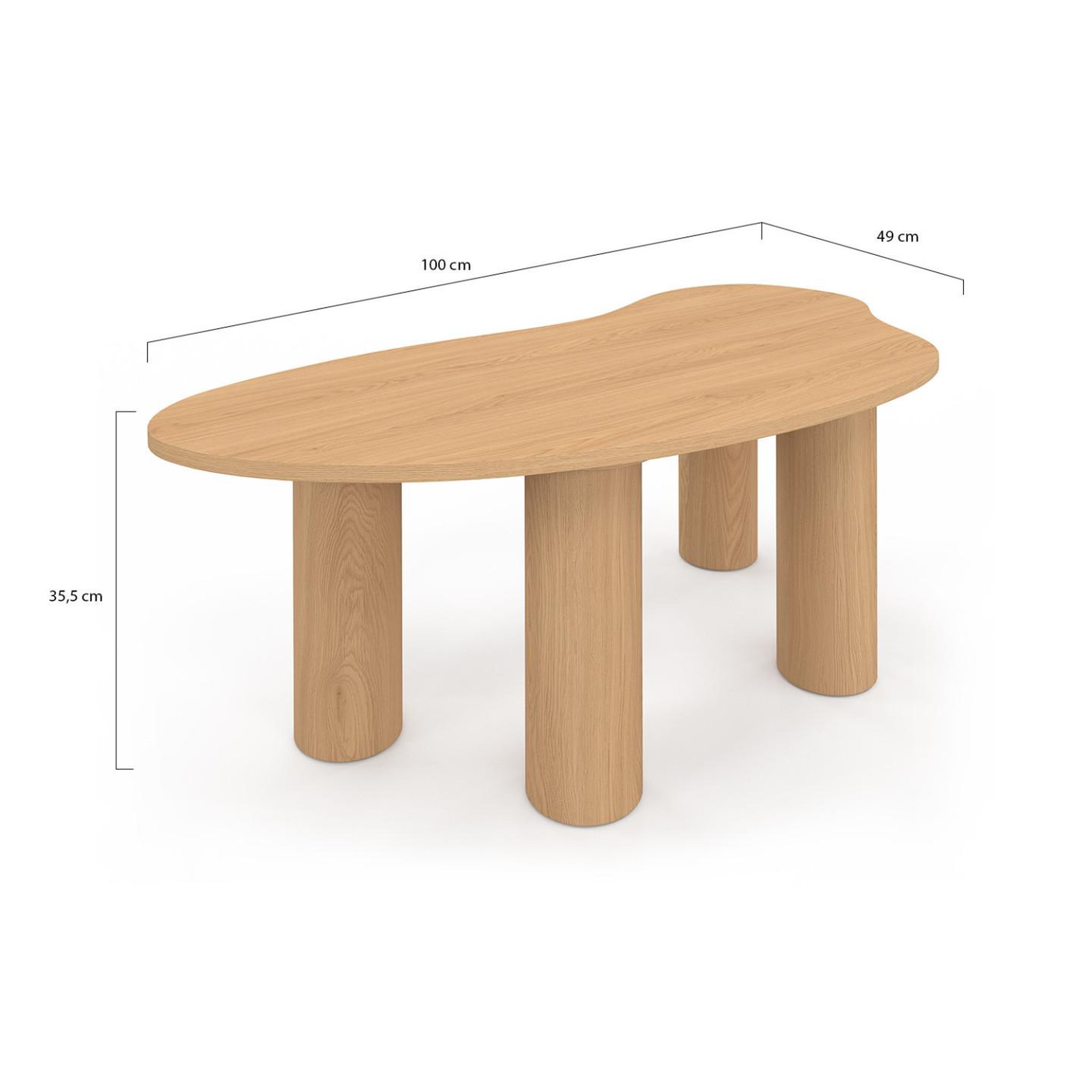Voir la diapositive 5 : ID MARKET Table basse organique 100 cm bois effet hêtre