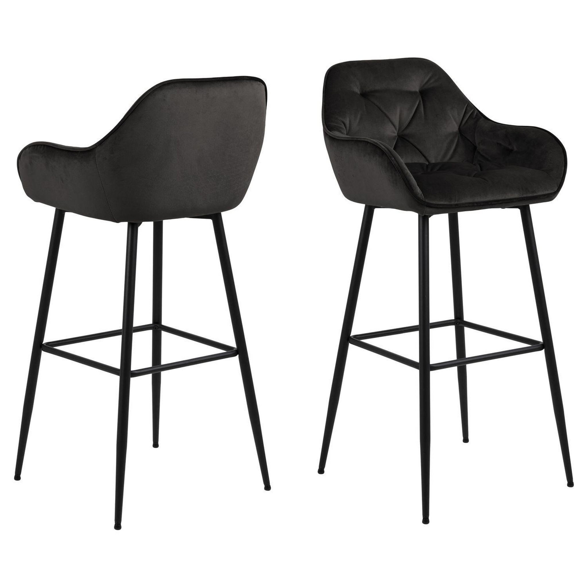 TOILINUX Lot de 2 Tabourets de bar Florie en tissu et métal. Coloris disponibles : Rose, Gris, Vert