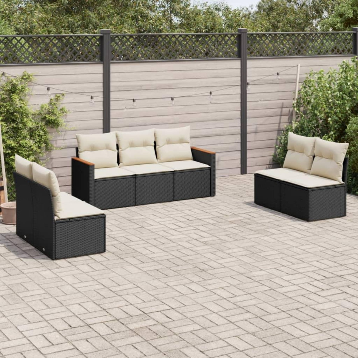 VIDAXL Salon de jardin 7 pcs avec coussins noir resine tressee