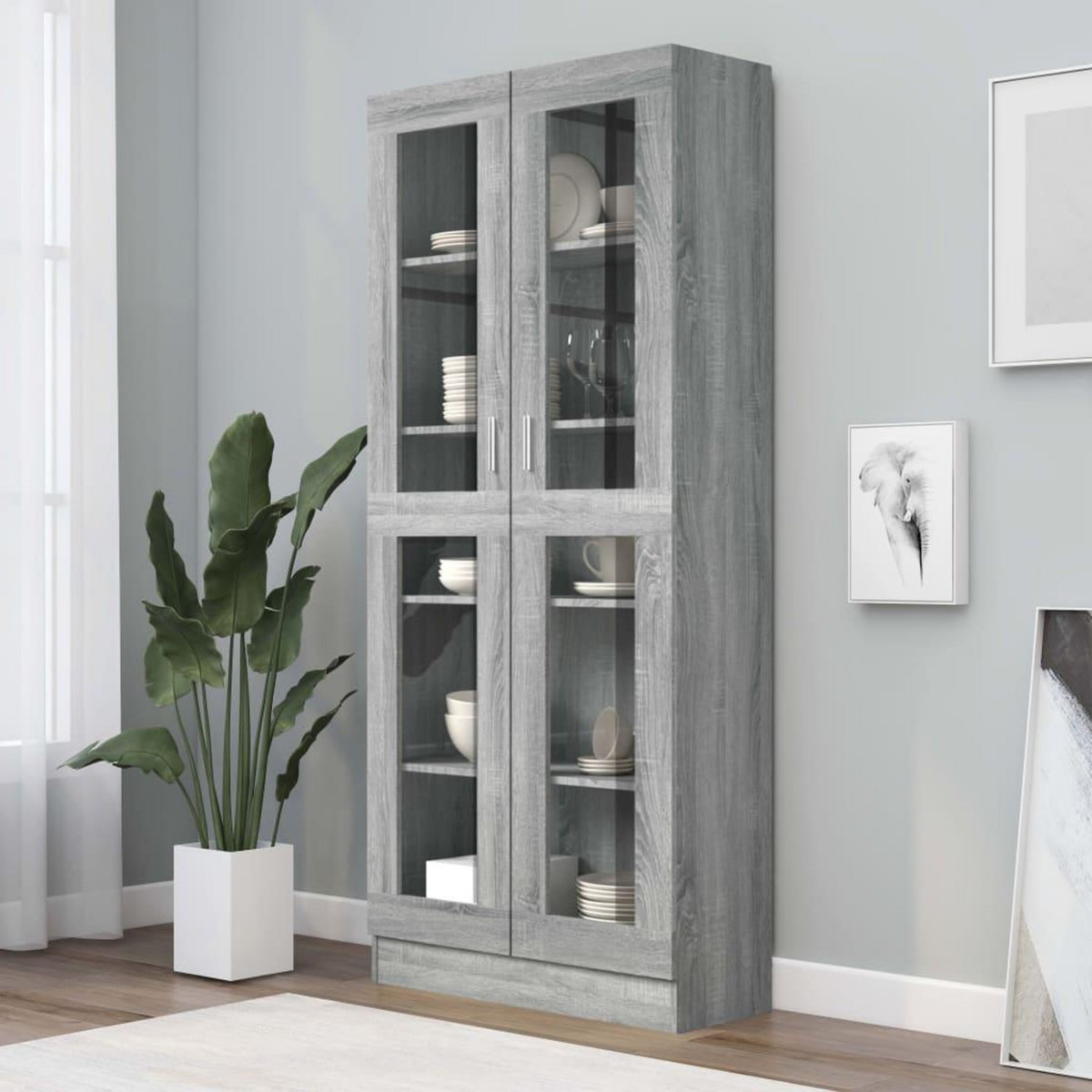 VIDAXL Armoire a vitrine Sonoma gris 82,5x30,5x185,5cm Bois ingenierie
