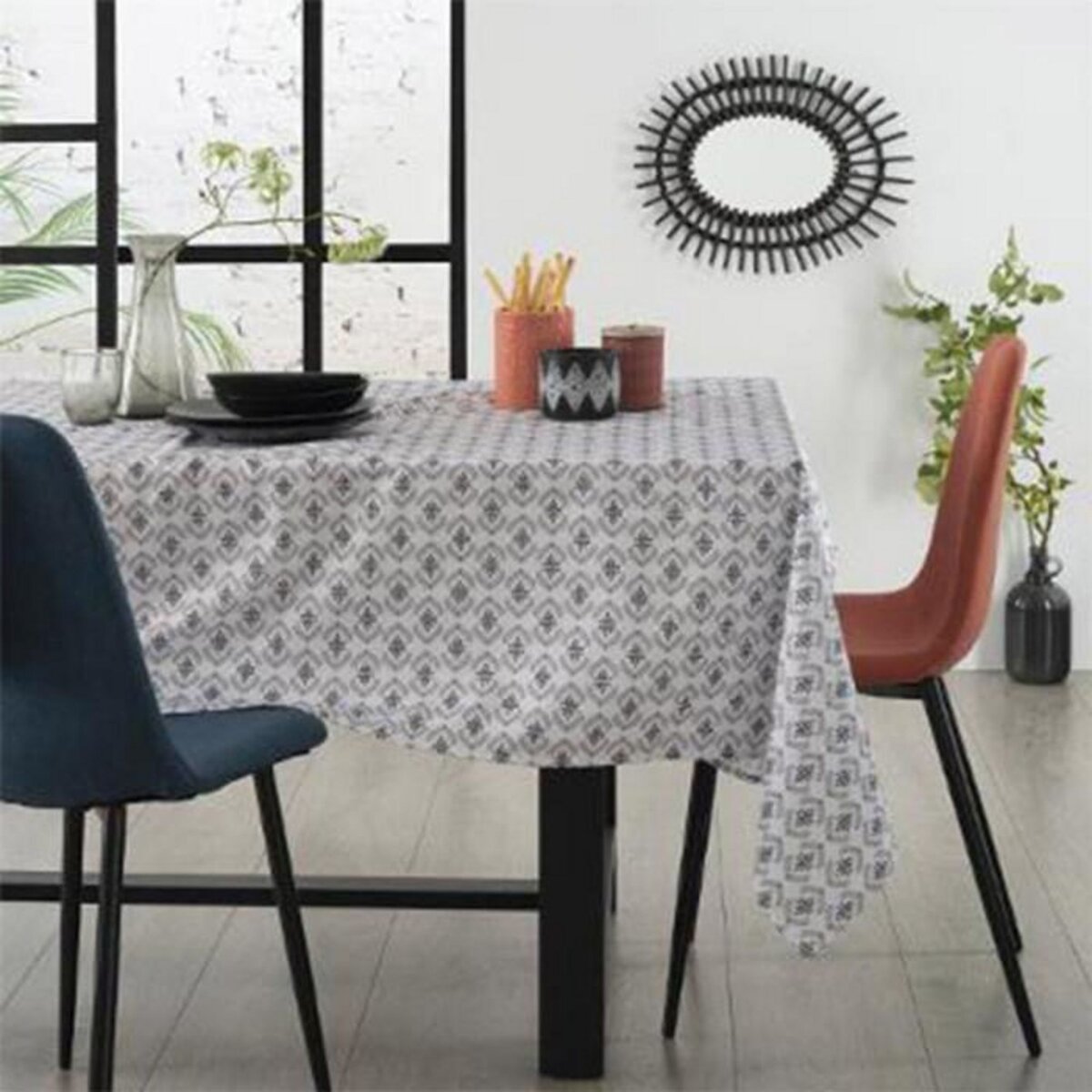 ATMOSPHERA Nappe Antitache à Motifs  Hindi  140x240cm Gris
