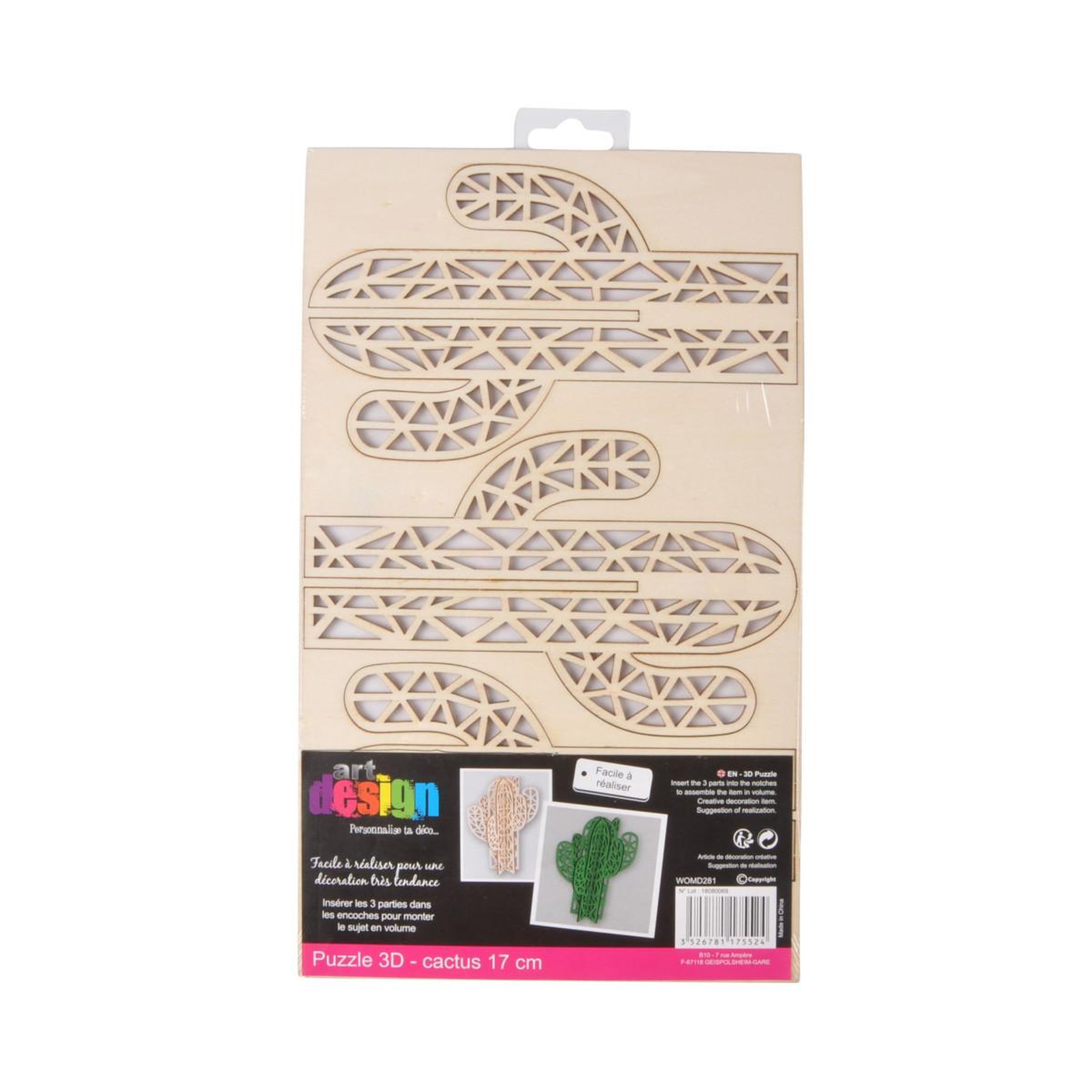Voir la diapositive 4 : HOMEA Puzzle 3D à Personnaliser  Cactus  29cm Naturel
