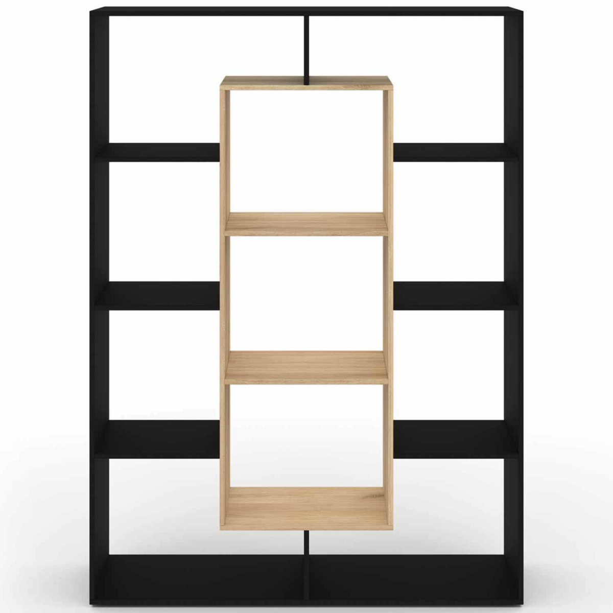 ID MARKET Etagère bibliothèque COLETTE avec 11 compartiments noir et effet bois H.143 cm