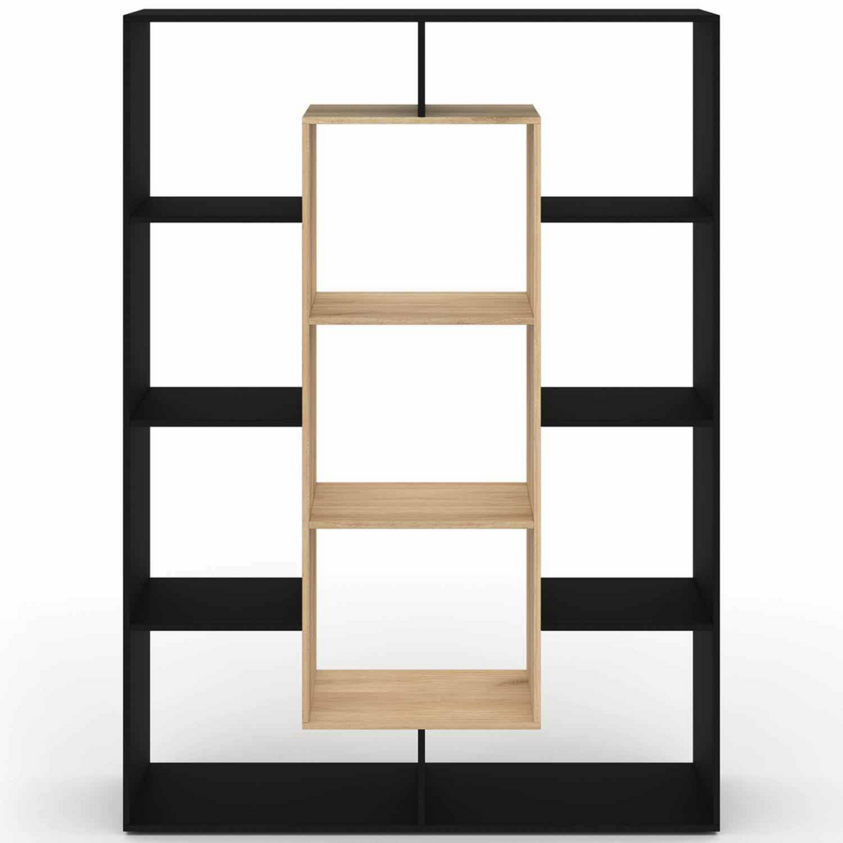 ID MARKET Etagère bibliothèque COLETTE avec 11 compartiments noir et effet bois H.143 cm