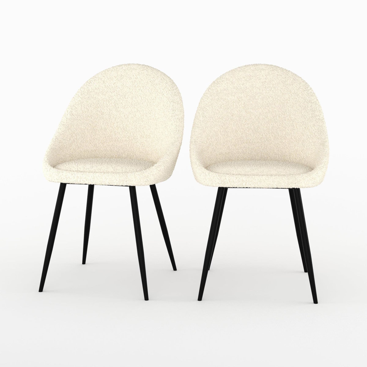 Rendez vous déco Lot de 2 chaises en tissu bouclé blanc cassé-Rona