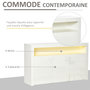 Voir la diapositive 5 : HOMCOM HOMCOM Buffet LED - meuble de rangement LED - 3 placards avec étagère et grande niche - panneaux particules MDF blanc laqué