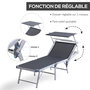 Voir la diapositive 4 : OUTSUNNY Transat bain de soleil pliable grand confort dossier et pare-soleil réglable alu. textilène gris