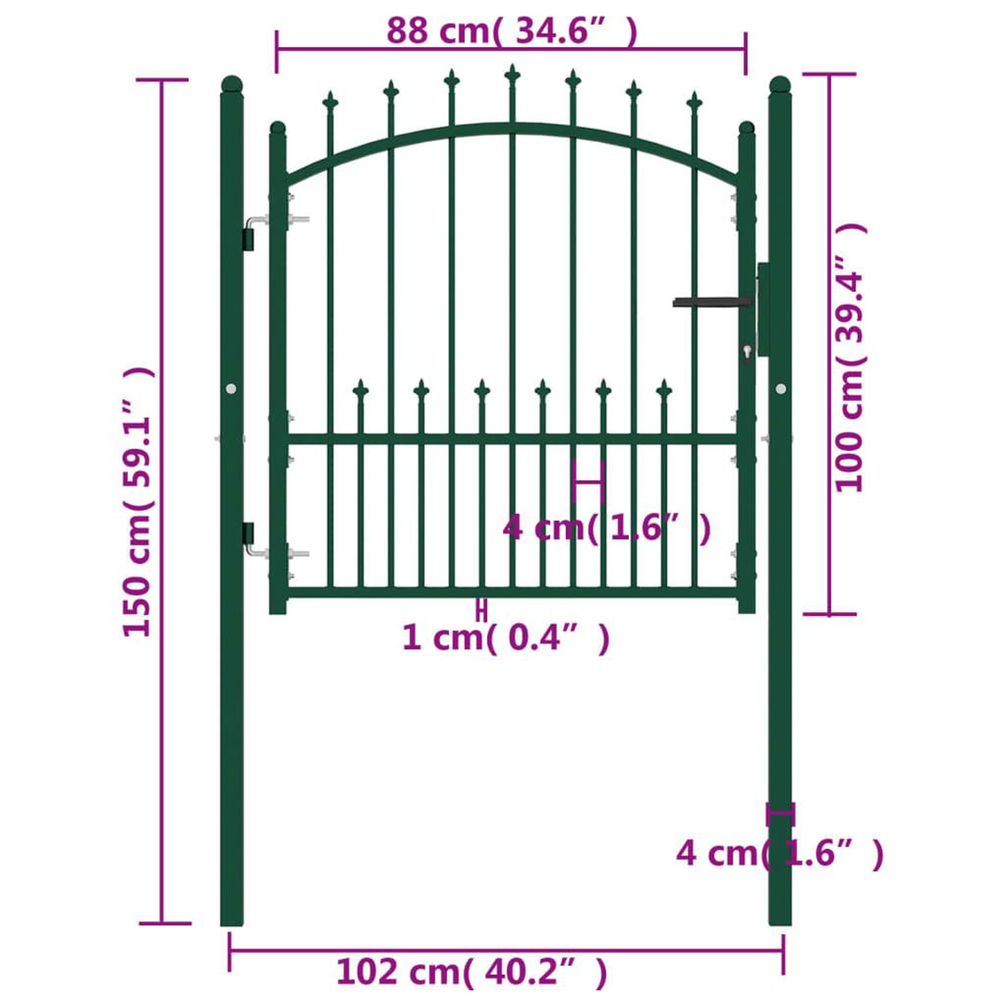 Voir la diapositive 6 : VIDAXL Portail de cloture avec pointes Acier 100x100 cm Vert