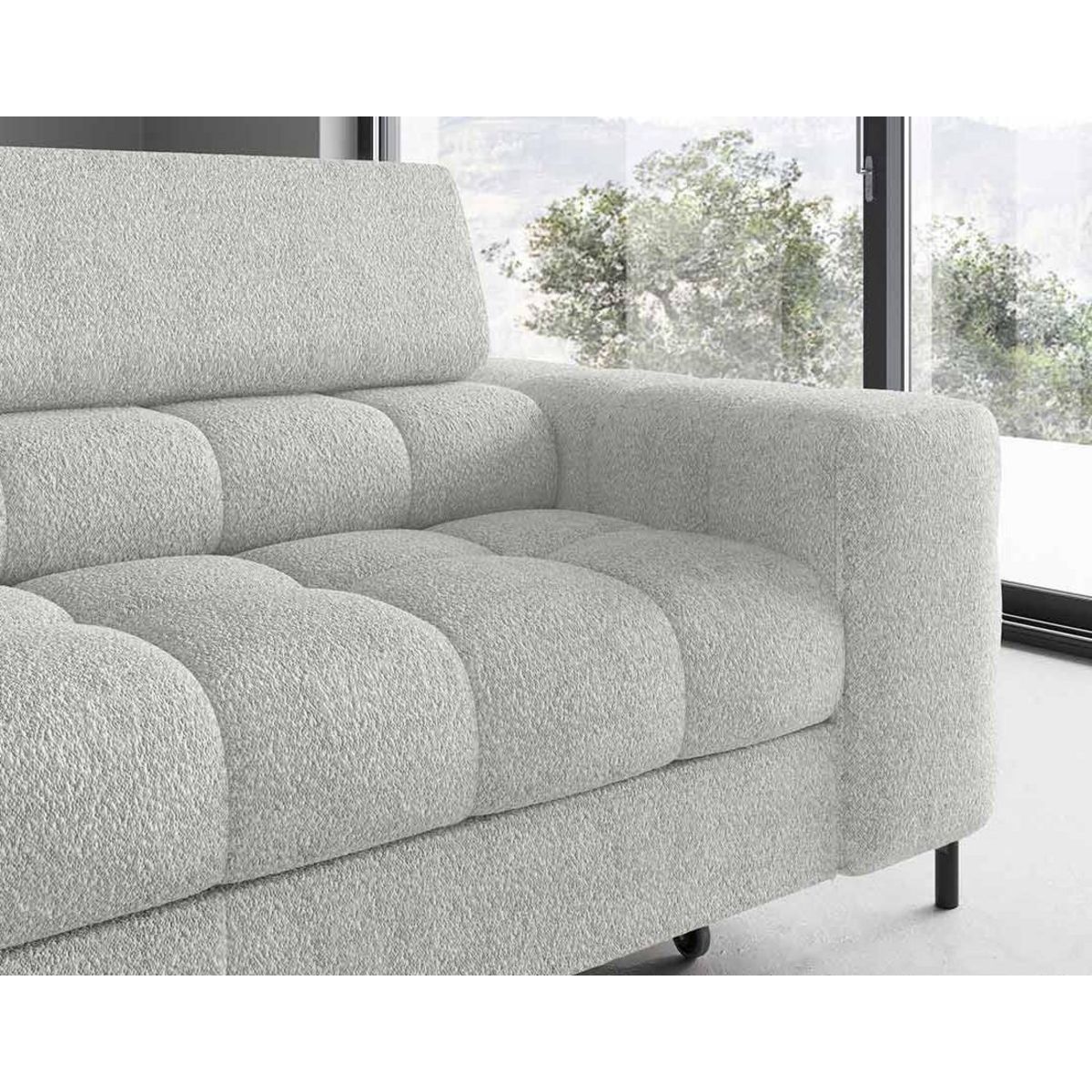 BEST MOBILIER Elisa - canapé d'angle gauche 5 places convertible avec coffre et têtières réglables en tissu bouclette