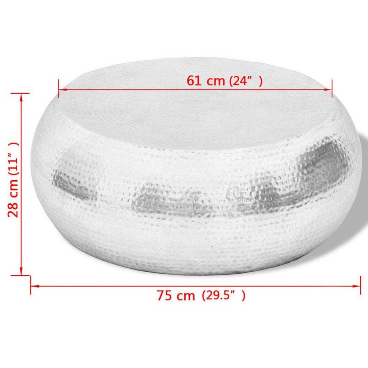 VIDAXL Table basse martelee en aluminium Argente