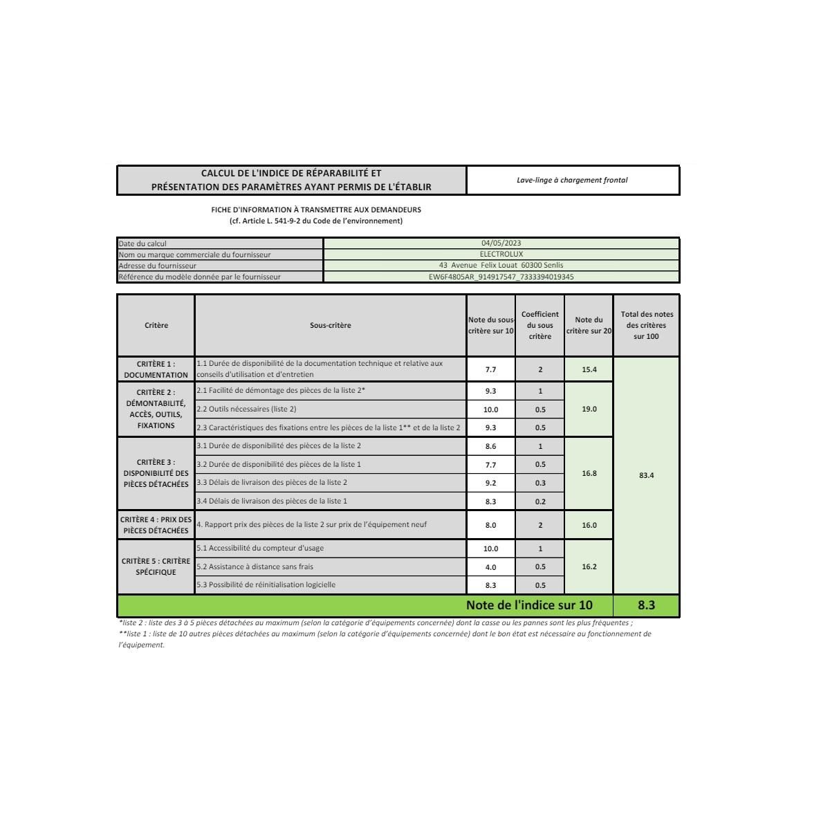 ELECTROLUX Lave-linge hublot 8kg 1351 tours/min - EW6F4805AR