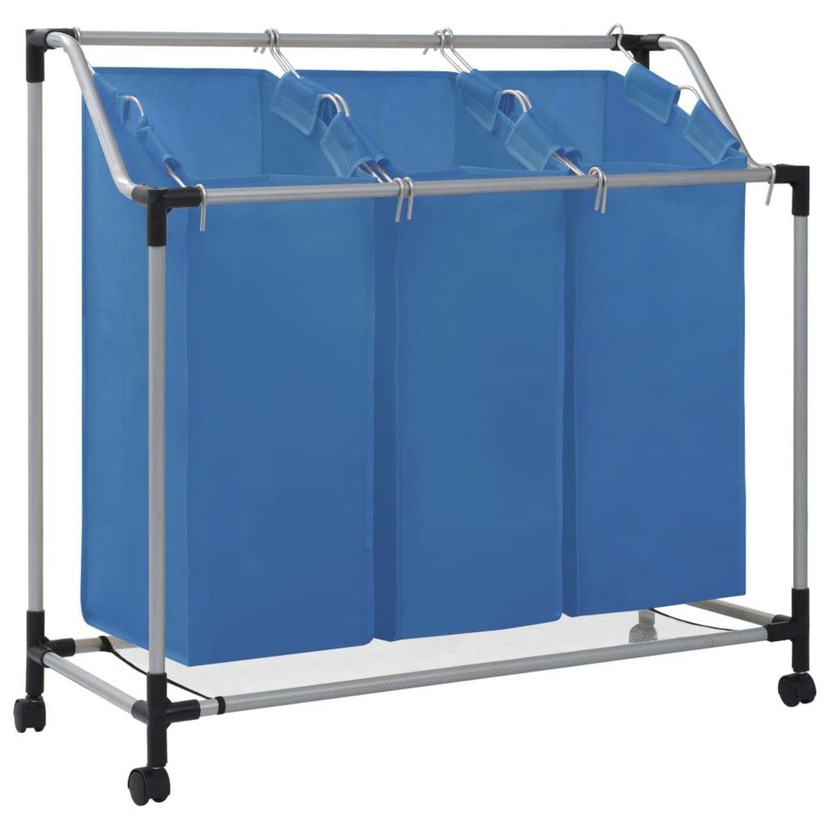 VIDAXL Trieuse a linge avec 3 sacs Bleu Acier