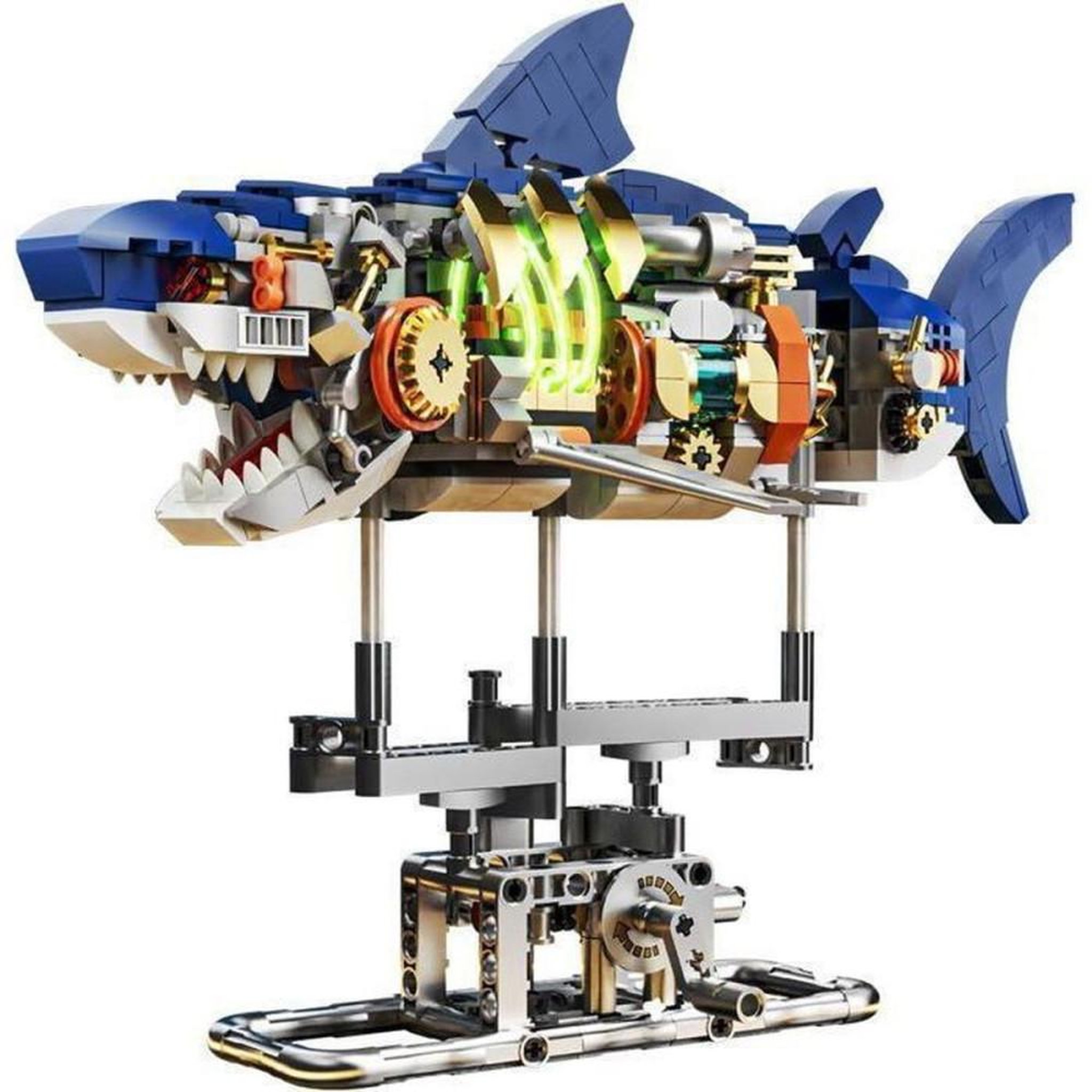 Coffret de construction requin mécanique 687 pièces ABS avec éclairage LED vert et mécanisme d'engrenage animé