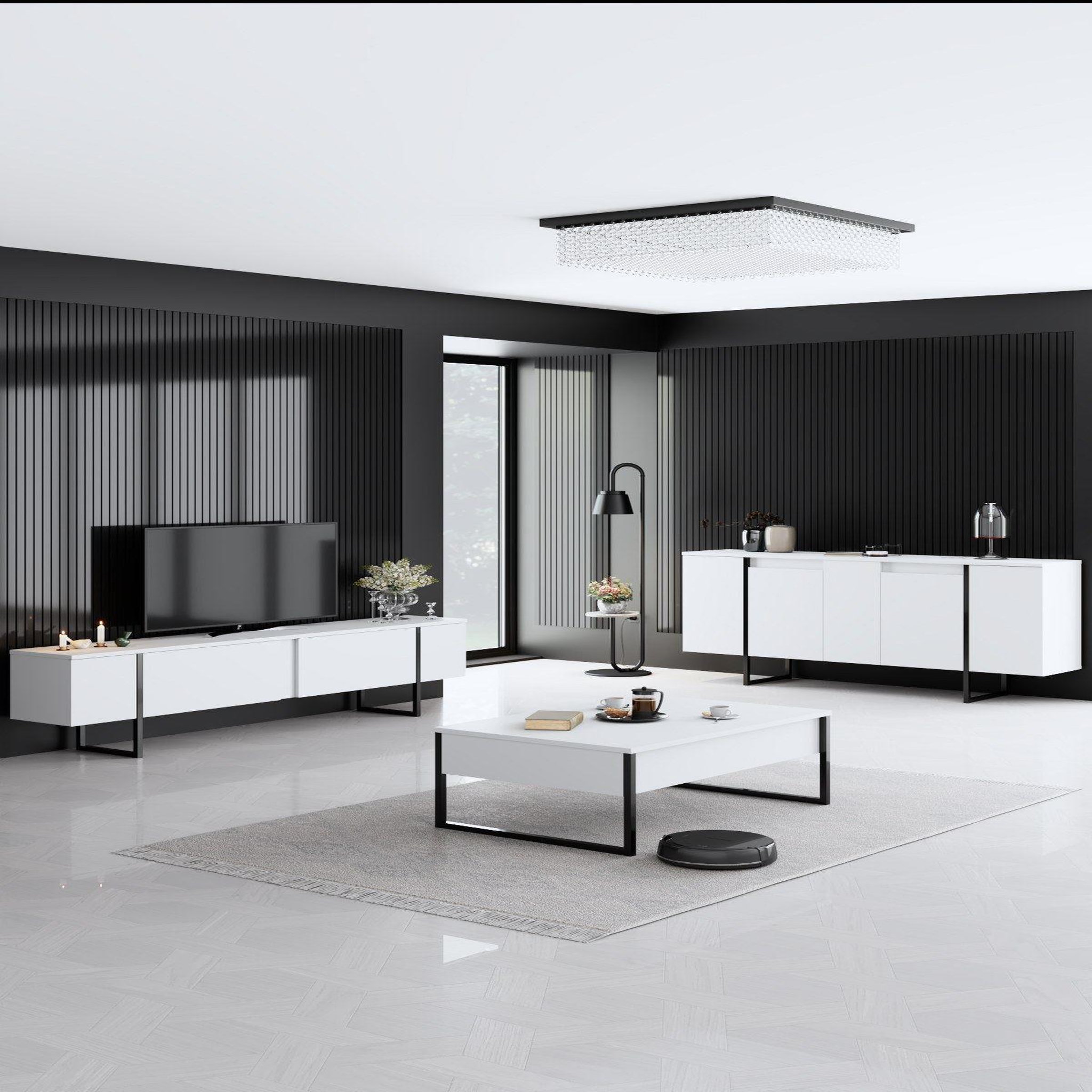 Voir la diapositive 3 : Habitat et Jardin Buffet en bois  Luxe  - 160 x 35 x 80 cm - Blanc