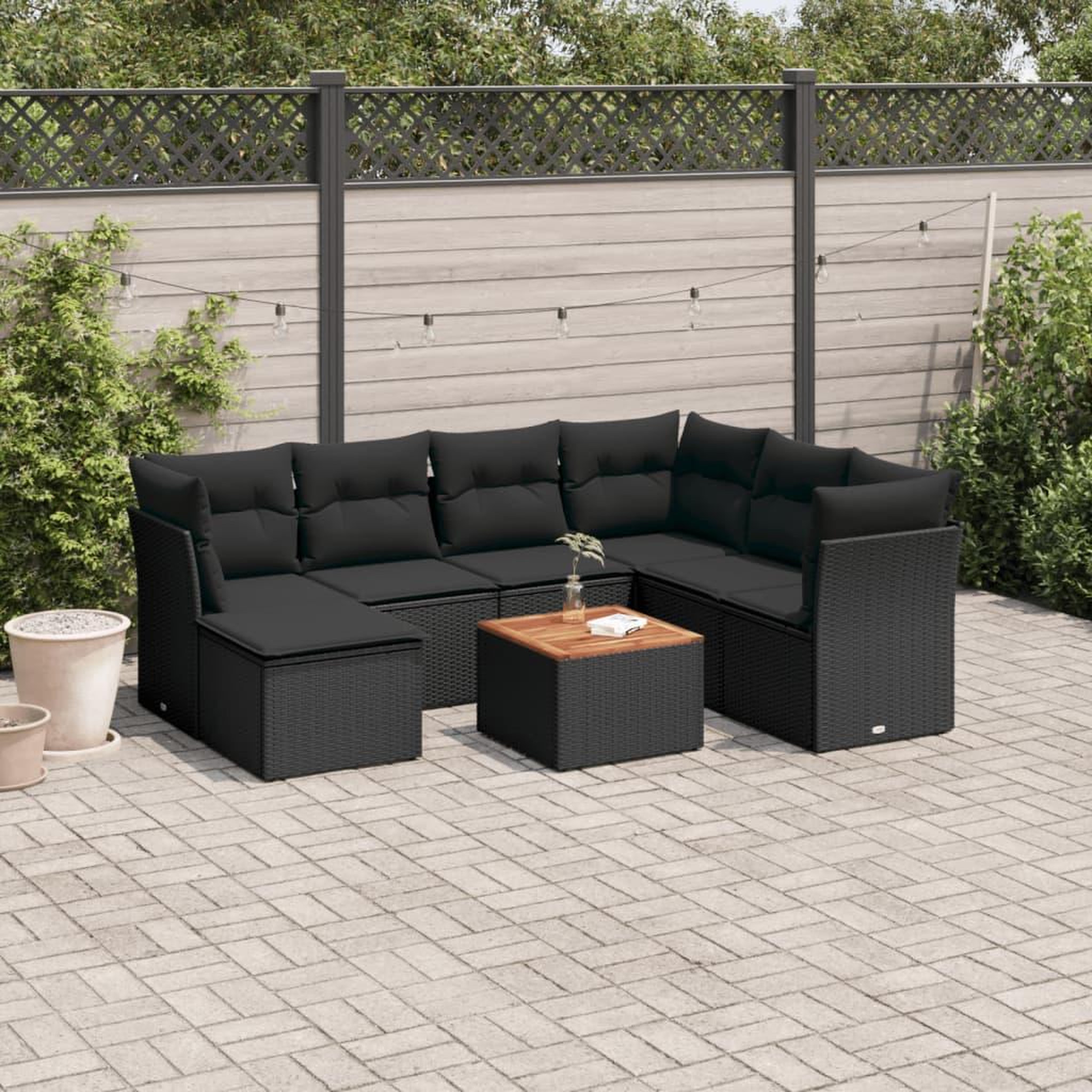 VIDAXL Salon de jardin 8 pcs avec coussins noir resine tressee