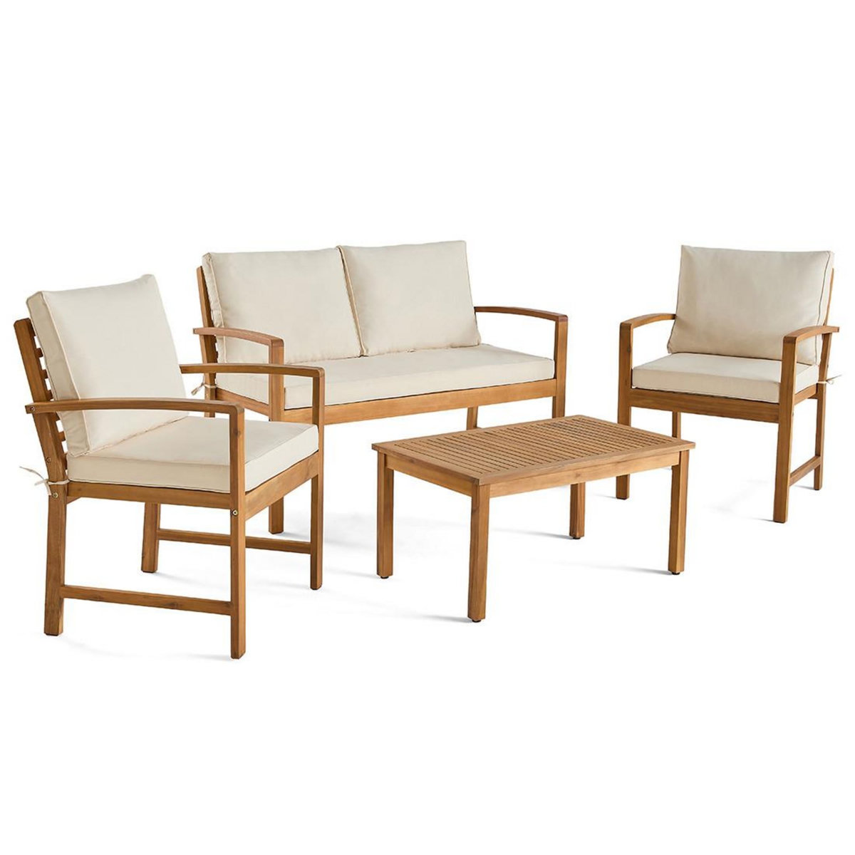 BEST MOBILIER Kaili – salon de jardin en bois massif d'acacia - 4 places – coussins beige