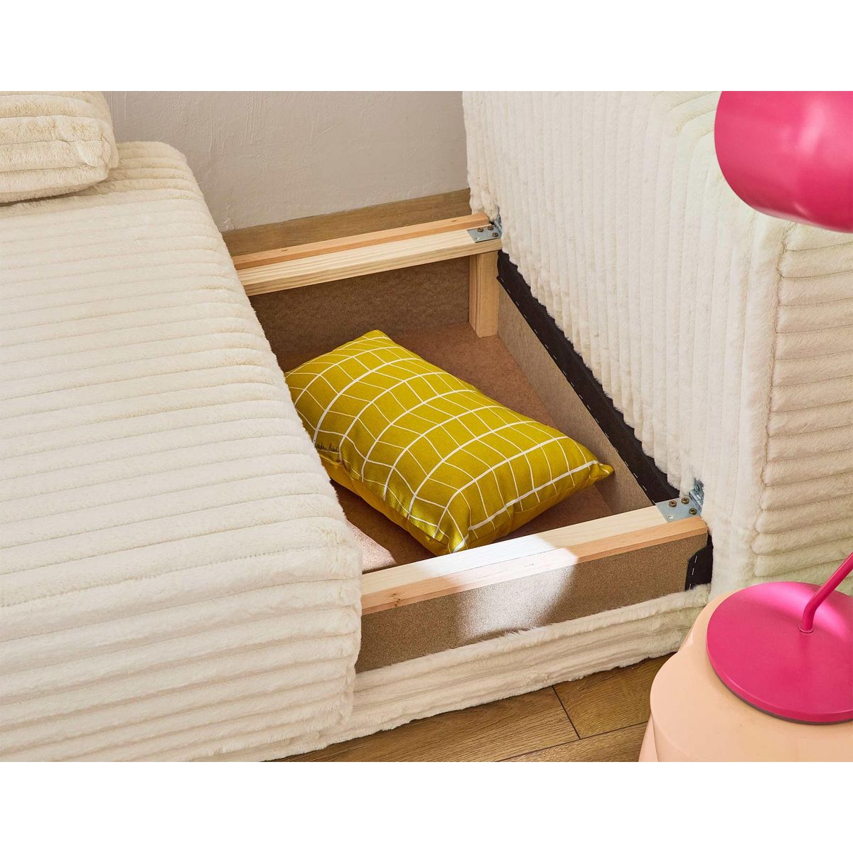 BEST MOBILIER Cristal - fauteuil - convertible avec coffre - en fausse fourrure côtelée