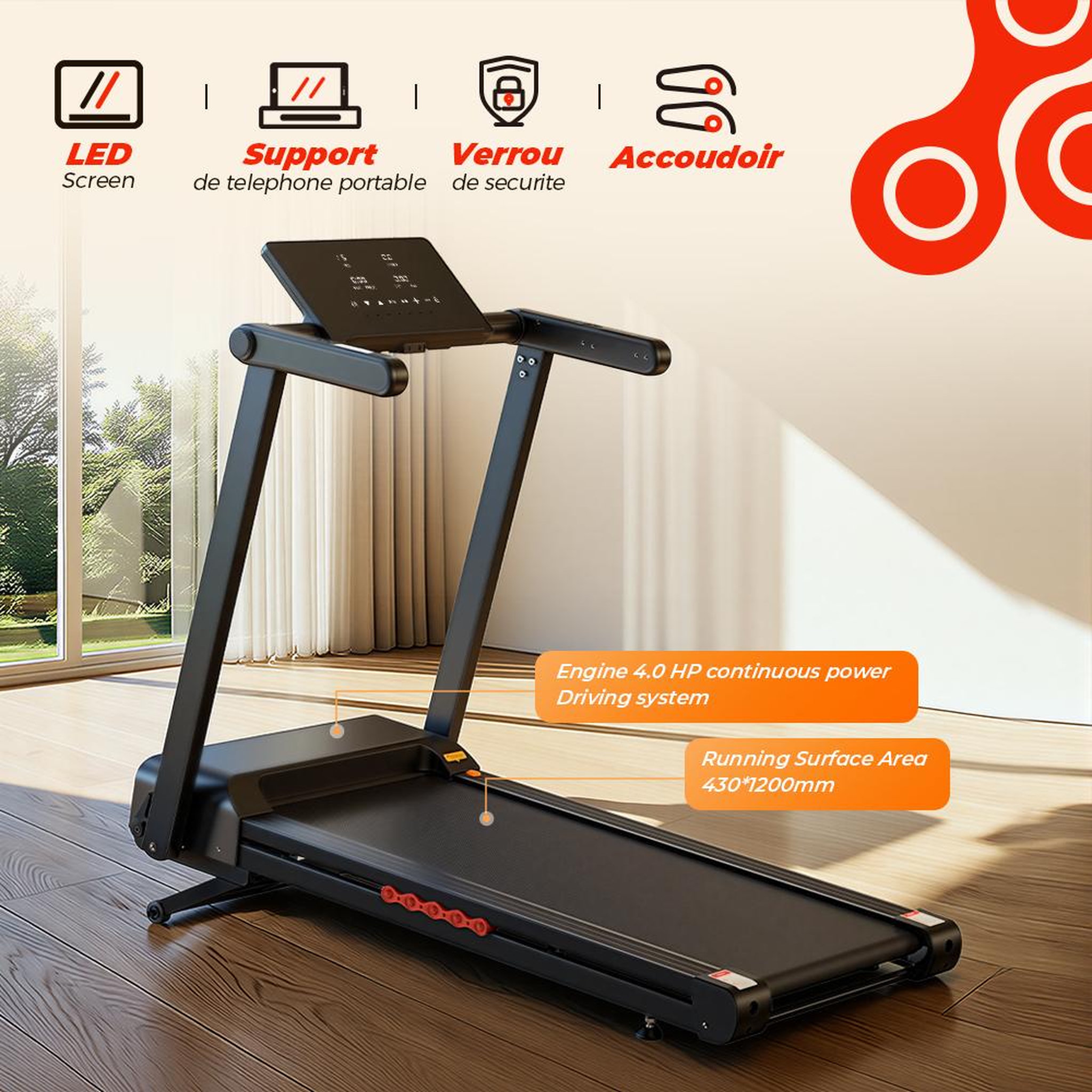 Voir la diapositive 5 : FORMILL Tapis de course pliable ft-62, 4 cv, 16 km/h, inclinaison 18 %, écran led
